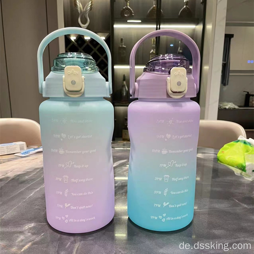 2000 ml gefrostete Plastikwasserflasche mit allmählicher Veränderung tragbarer Flaschen Fitnessstudio Sportkessel 2 -Liter -Wasserflasche