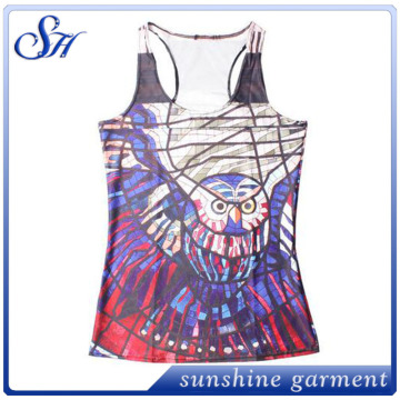 2016 cheap tank top of digital printing with owl gym tank top