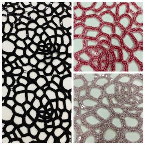 Tissu de broderie de guipure de fil de polyester de paillette de 4MM