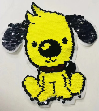 sew on back and yellow puppy sequin patch