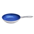 Cooking frying pan with blue marble non-stick coating