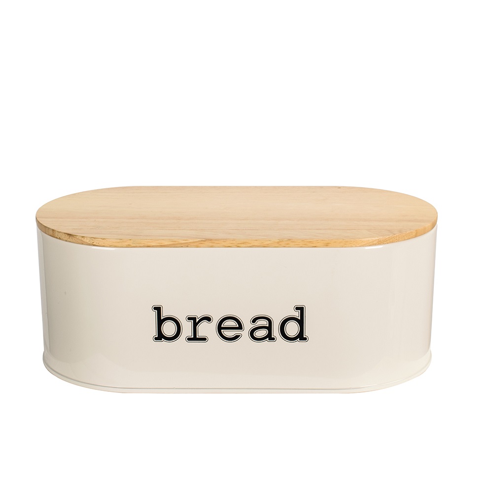 Small oval bread bin with wooden cover