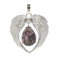 Gemstone Silver Alloy Wing Teardrop Gemstone Pendant Heart Shape Crystal Healing Reiki Wing Charm Pendant for DIY Jewelry making