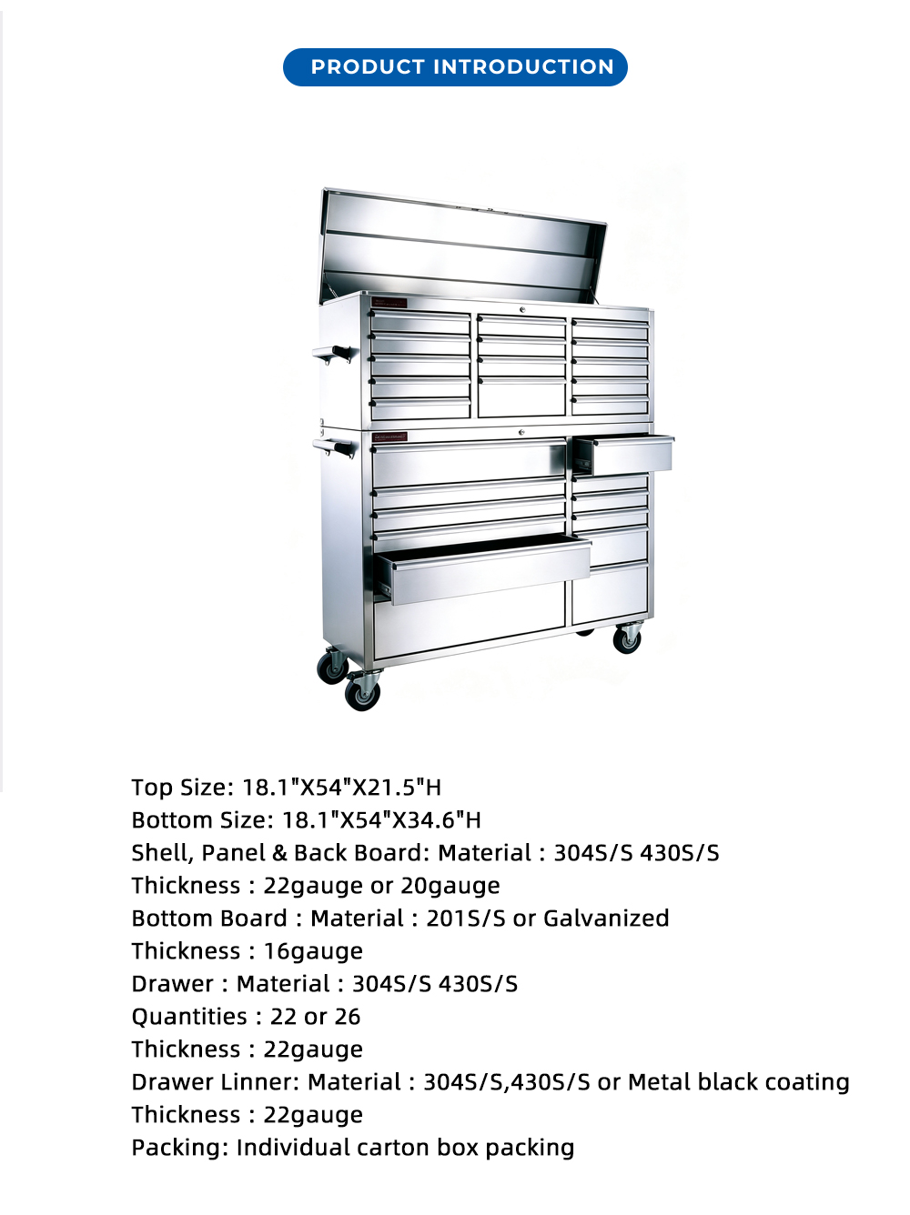 Wide Stainless Rolling Tool Chest 