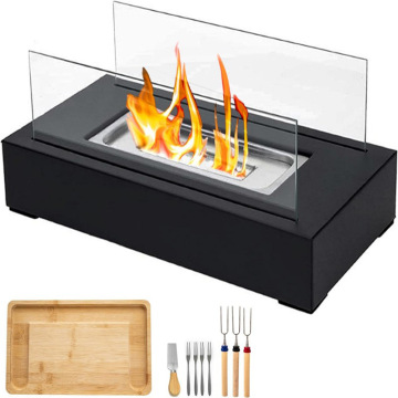 Large Rectangular Glass Fire Pit Table Top Bioethanol Fireplace with Insulation Pads