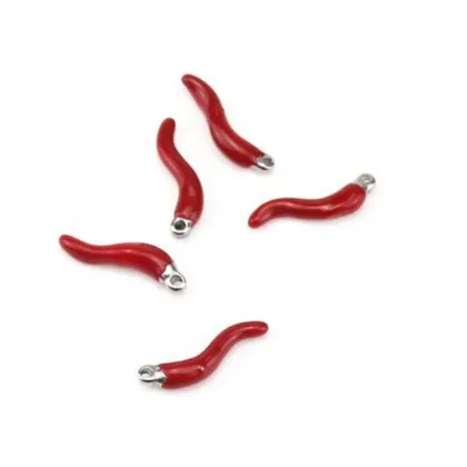 Yiwu Aceon Stainless Steel Italian Horn Necklace with Red Enamel Pepper Charm Pendant