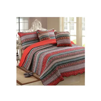 Sunny Textiles: Premium Quality Cotton Quilt Bedspreads in Blue and Red Stripes