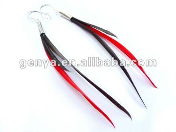2012 fashion real fine goose feather earrings with hook in red black color