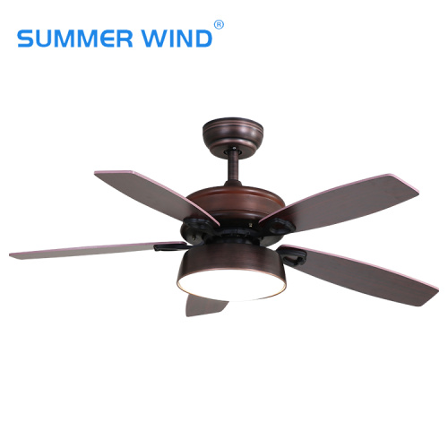 Wooden Blade Red-bronze ceiling fan with light