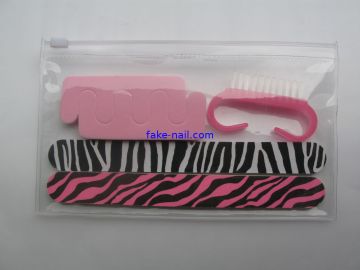 Fake Nails Kit , Nail File With Zebra Printing With Green / Pink Plastic Brush