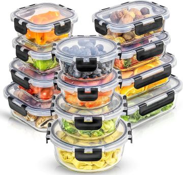 Modern Microwave-Safe Glass Meal Prep Containers - OEM Lunch Boxes & Glass Tee Pots - Glossy Black and White