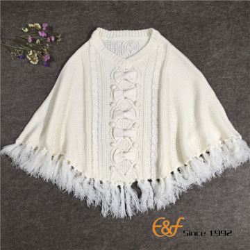 Bowknot 숙 녀 승무원 목 Tassels 화이트 스웨터 케이프