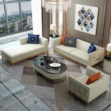 Modern Luxury White Genuine Leather Arab Sofa Set