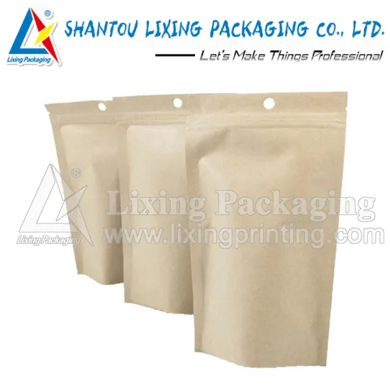 LIXING PACKAGING resealable zipper brown kraft paper food packaging bags