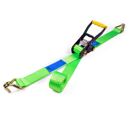 2" 5000kgs 50mm Yellow Finger Handle Ratchet Buckle Cargo Lashing Straps With 2 Inch Double J Hooks