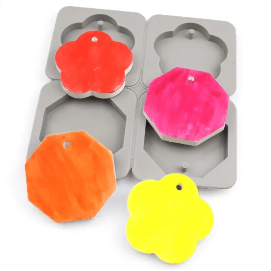 1217 Factory Stock Silicone Molds: 4 Cavity Sexangle & Flower Shape for Gypsum Aromatherapy Tablet Cakes and Decorative Use