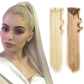 Wholesale 24 inch Blonde Black Long Straight Drawstring Ponytail Hairpiece With Hairpins Synthetic Ponytail Hair Extensions