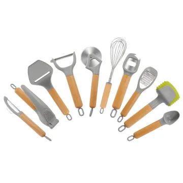 2023 Edition: 10-Piece Wooden Handle Kitchen Gadgets Set Inclusive of Fruit Peeler, Grater, Bottle Opener & More - Comprehensive Kitchen Tool Kit