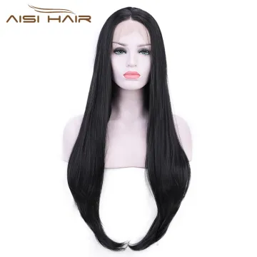 Aisi Hair Heat Resistant Synthetic Fiber Lace Front Long Straight Wig Natural Black Lace Front Soft Straight Long Wigs for Women