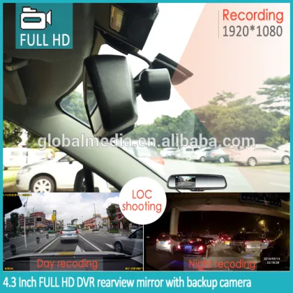 Car rearview mirror with 4.3 inch LCD dash cam 1080P HD video recording Ambarella A7 DVR with camera