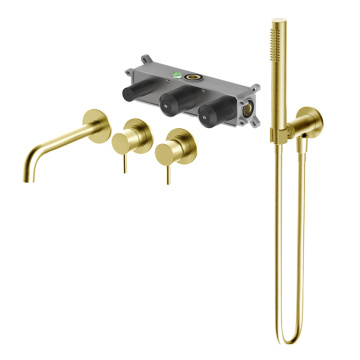 Gold Wall Mount Roman Tub Faucet With Sprayer