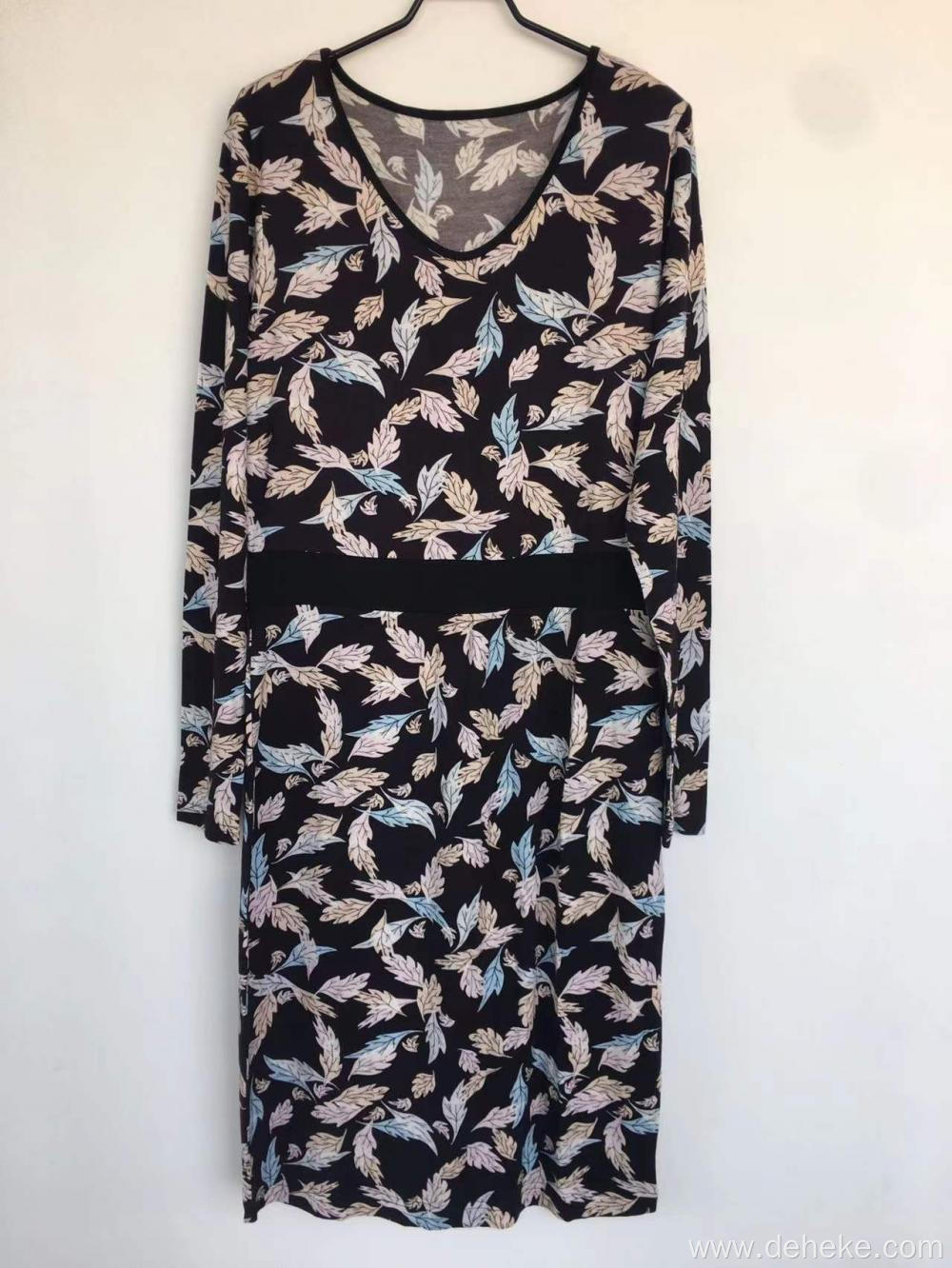 Women's knit leaf print dress