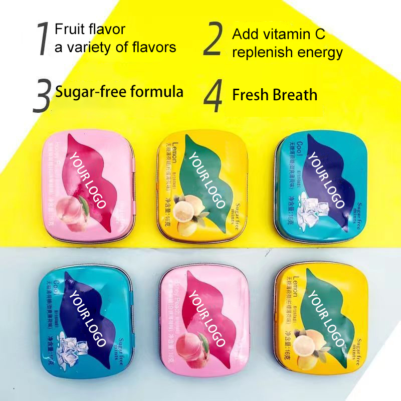 OEM ODM Vegan Custom Fruit Flavor Tin Box Cool Hard Mint Candy Vitamin C Fresh Breath Sugar Free Mints