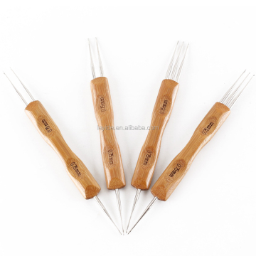 New Hair Extension Tool Bamboo Handle Stainless Steel Dreadlock Crochet Hooks Interlocking Hooks Hair Crochet Needle Hook