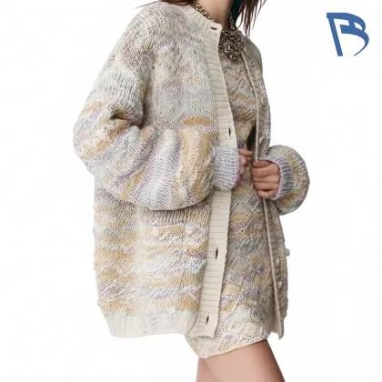 Elegant Knitted Rainbow Women's Long Shirt Set