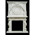 Hand-Carved White Marble Mantel Ornate Décor