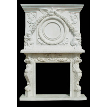 Hand-Carved White Marble Mantel Ornate Décor