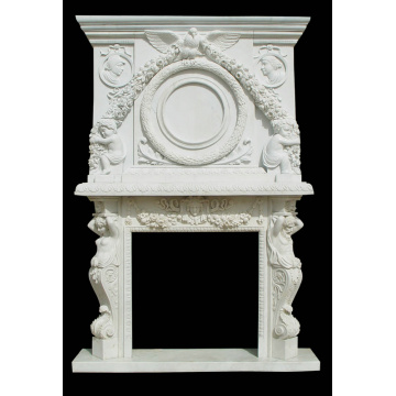 Hand-Carved White Marble Mantel Ornate Décor