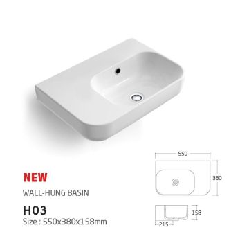 Wash Face Basin Design: Bathroom Vanity, Wall Hung Basin H03