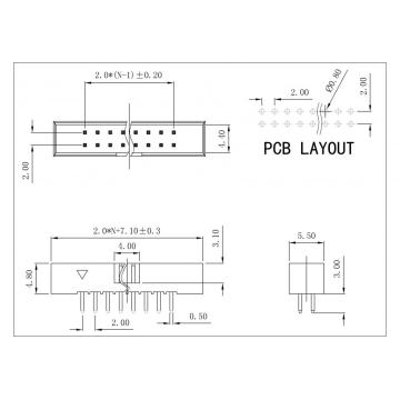 2.0 x 2.00m Dual Row Board Mount Box Shrouded Header DIP 180° H=4.8