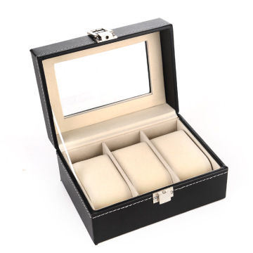 3 Slot Black PU Leather Watch Storage Box: Organizer and Display Case for Wrist Watches