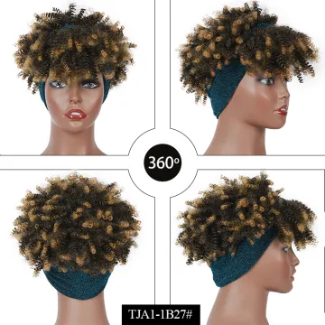 Short Kinky  Fluffy Synthetic Wrap Wigs Afro Drawstring Kinky Culry Hair Headband Wig