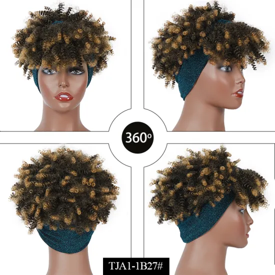 Short Kinky  Fluffy Synthetic Wrap Wigs Afro Drawstring Kinky Culry Hair Headband Wig