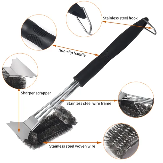 3-in-1 BBQ Cleaning Brush: Stainless Steel Grill Accessory for Barbecue