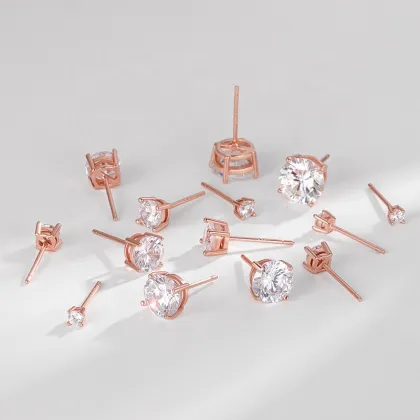 High Quality 925 Sterling Silver Four Claw Zircon Fashion Stud Earrings