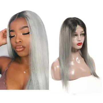 12A Brazilian Raw Virgin Human Hair Wigs 1b Gray Ombre Color 4x4 Lace Closure Wig Pre Plucked Cuticle Aligned HD Lace Front Wig