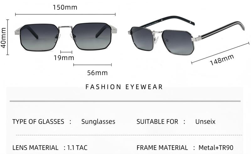 Metal TR90 Hybrid Frame TAC Polarized Sunglasses ME2137-si'ze