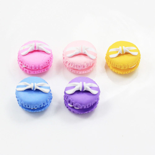 Mischen Sie Farbe 24mm 100pc niedlichen handgemachten Macaron mit Bogen Ton Zuckerwatte Polymer Clay Lebensmittel Süßigkeiten Dekoration Teile Handwerk