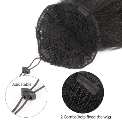 AliLeader Long Kinky Straight Synthetic Drawstring Ponytails Hair Extension Yaki Straight Ponytail Hairpiece