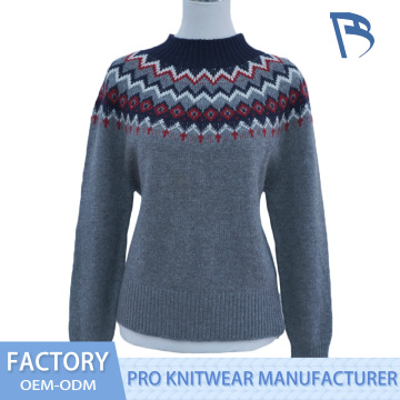Pulover din tricot cu decolteu fals din jacquard Fair Isle gri