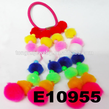 girls long fur ball elastic hair bands