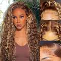 Wholesale bon mache nan koulè P4/27 pou fanm nwa 100% cheve brezilyen 13x4 hd plen dantèl devan blond gwo twou san fon Curly imen cheve peruks