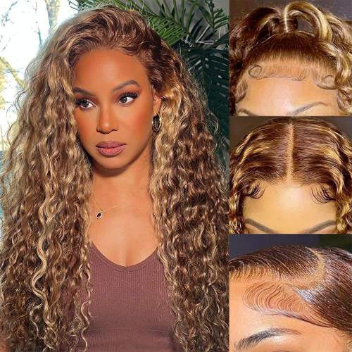 Wholesale Cheap In Color P4/27 For Black Women 100% Brazilian Hair 13x4 HD Full Lace Front Blonde Deep Curly Human Hair Wigs