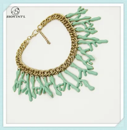 2015 wholesale Gold Chain Green Coral Necklace Choker Necklace for Women