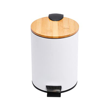 Factory Price Foot Operated Trash Can with Wooden Lid and Toilet Brush