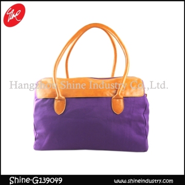 contrast color women handbag/purple canvas shoulder bag/orange pu duffel bag